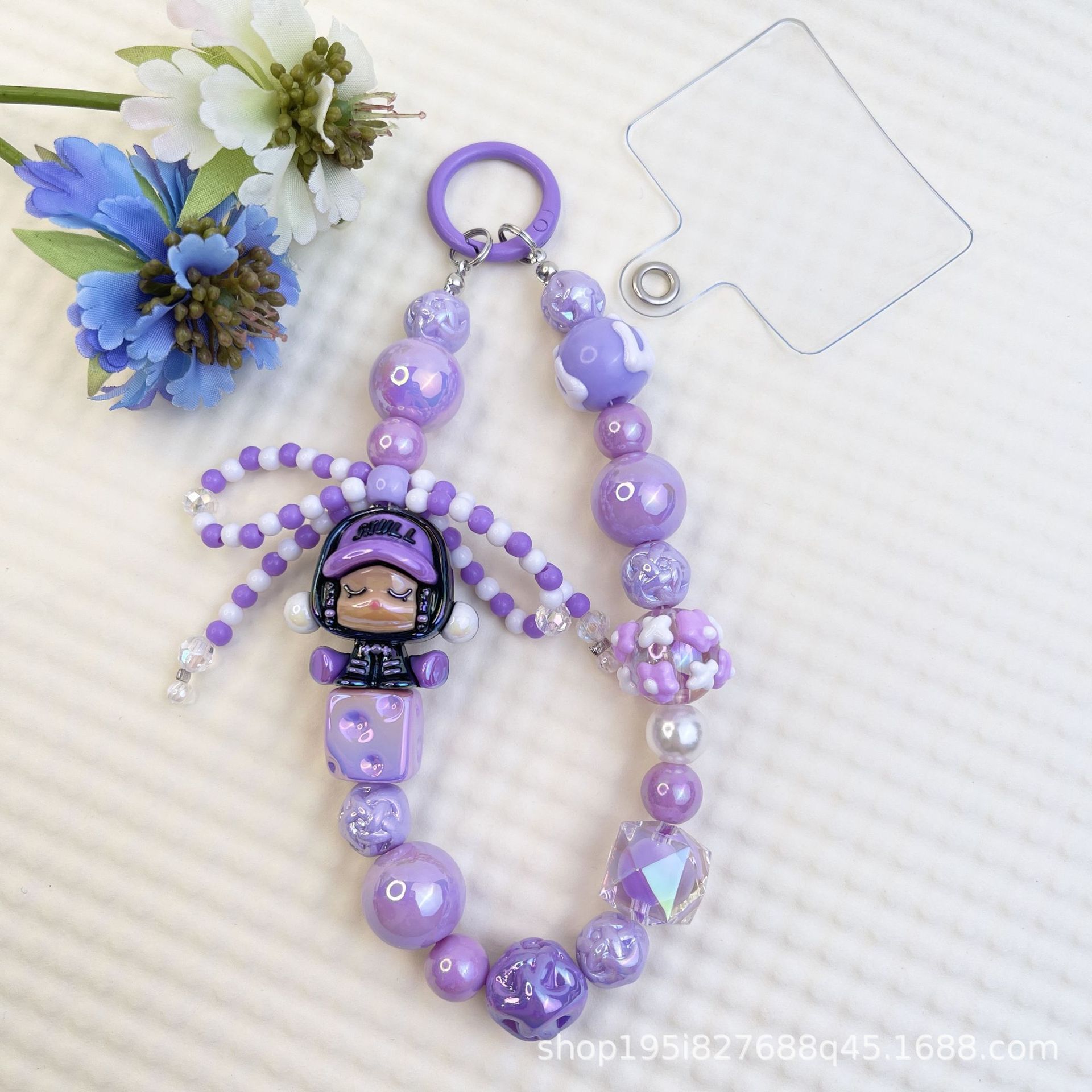 버블마트 핸드페인팅 비즈 리본 펜던트 퍼플(프리 스페이서)