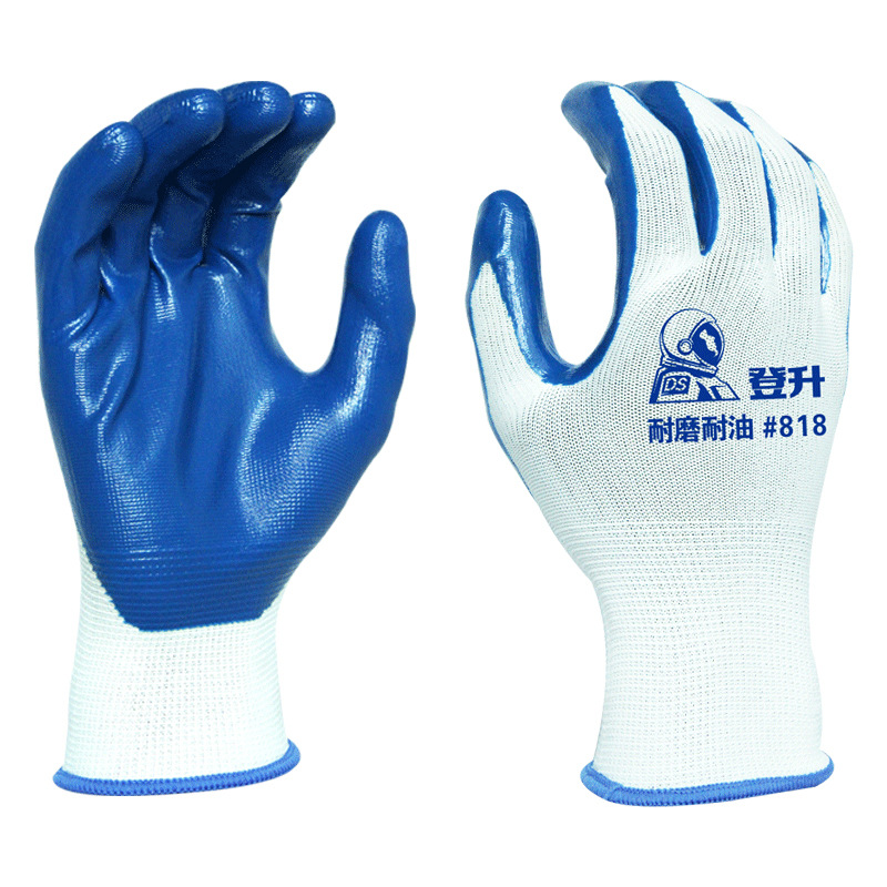 Guantes de protección laboral Dengsheng 818 caucho resistente al desgaste a prueba de aceite con pegamento para el trabajo en el sitio de construcción caucho de nitrilo colgando guantes protectores
