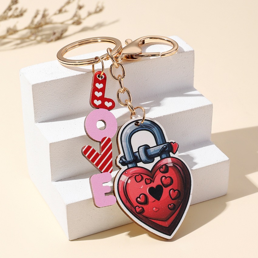 Wood Material Classic Style Commute Letter Heart Shape Wood Valentine'S Day Unisex Bag Pendant Keychain