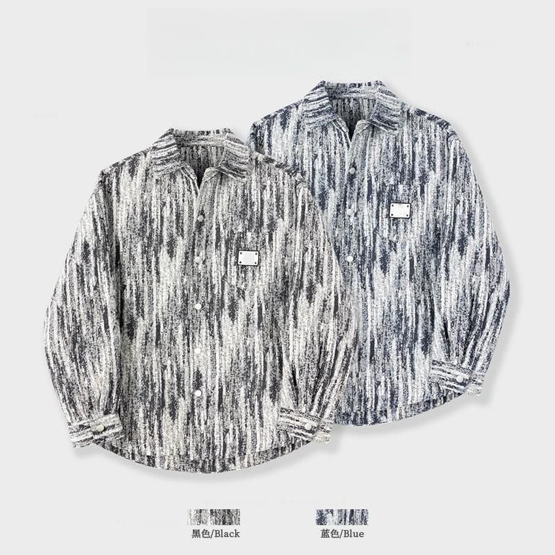 Otoño nueva moda nacional abrigo de solapa primavera y otoño suelta retro de gama alta camisa casual chaqueta administrativa hombres