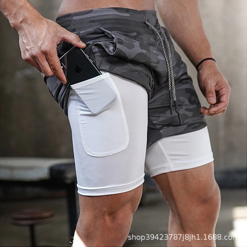 Squat Fitness Sports Shorts Men's Quarter Elastic Tight Training Fake Two-Piece Double-Layer Quick-Drying Muscle Running Basketball Squat Fitness Sports Shorts Men's Quarter Elastic Tight Training Fake Two-Piece Double-Layer Quick-Drying Muscle Running Basketball