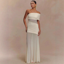 Solid color sleeveless off shoulder dress ��ɫ�o��¶���B��ȹ