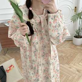 跨境专供新款睡衣女秋冬季加厚夹棉睡裙分离围巾帽家居服长袖外穿