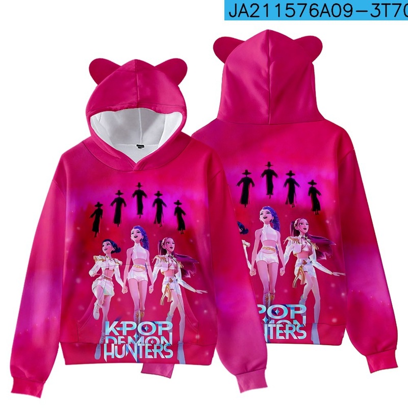 3D新品电影KPop Demon Hunters猎魔女团猫耳朵带帽卫衣成人儿童装|undefined
