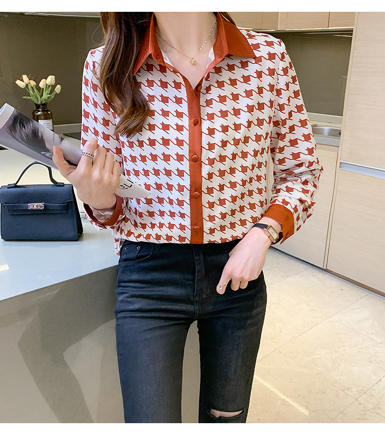 Women's Long Sleeved Printed Blouse With Collar For Formal Wear_voghion.com
