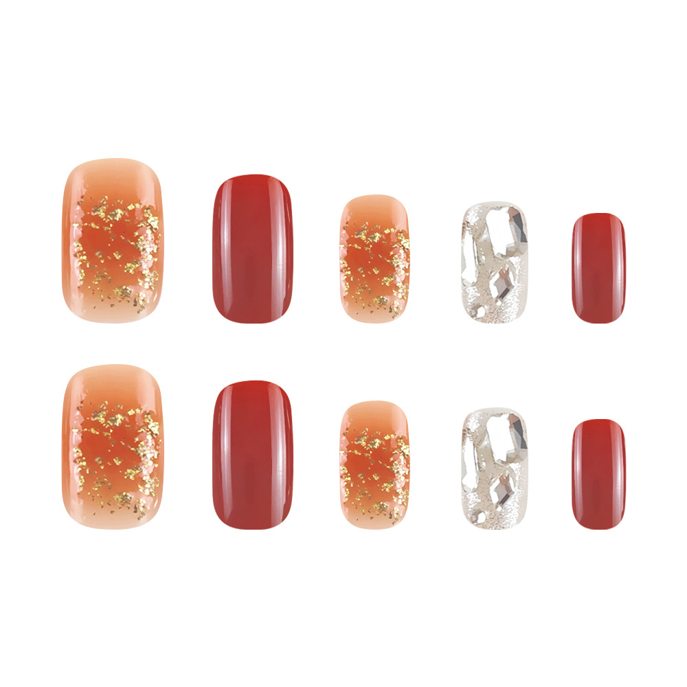 Festival de Primavera más vendidos vinos rojos de uñas dorados brillantes tridimensionales 24 piezas de uñas falsas de Año Nuevo al por mayor