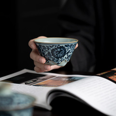天青汝窑青花缠枝莲主人杯品茗杯开片可养功夫茶杯单杯个人杯子
