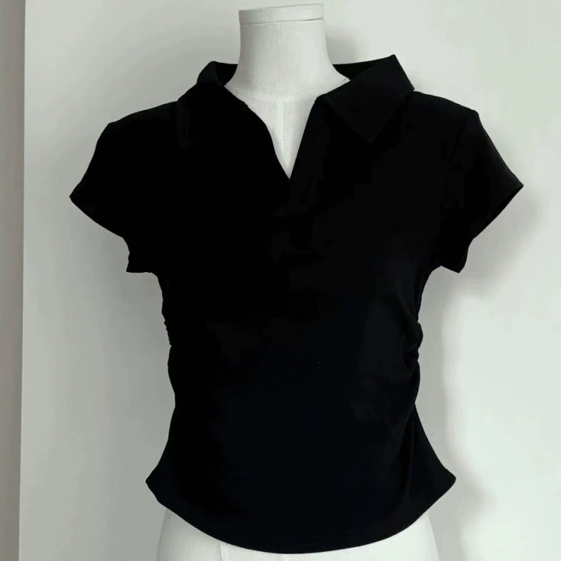 [Горячая распродажа на 30 дней, 1595 шт.] Летний сексуальный облегающий крой на правое плечо, американский дизайн с короткими рукавами и асимметричными складками