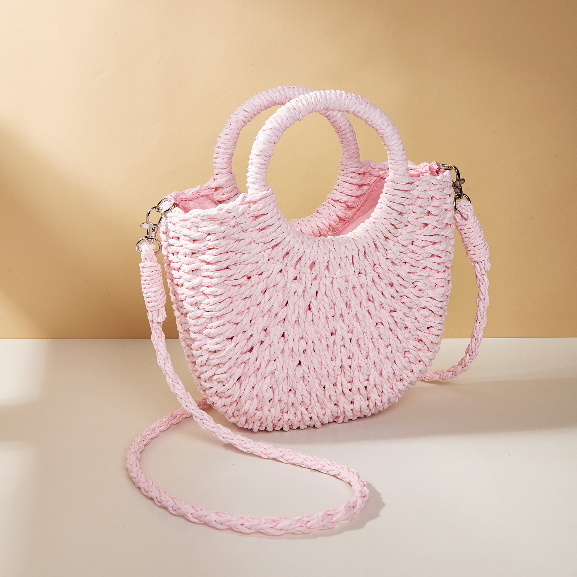 Women's Mini All Seasons Paper Solid Color Vacation Oval String Shoulder Bag Handbag display picture 7