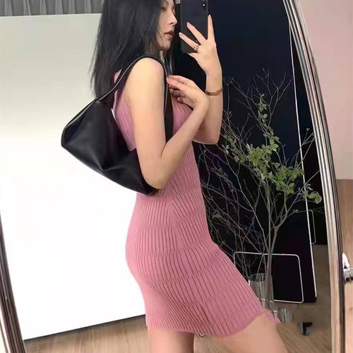 2007# Summer and Spring Sleeveless Dress with 3D Braided Design, Highlights Collarbone, Straps, Bodycon Knit Short Skirt