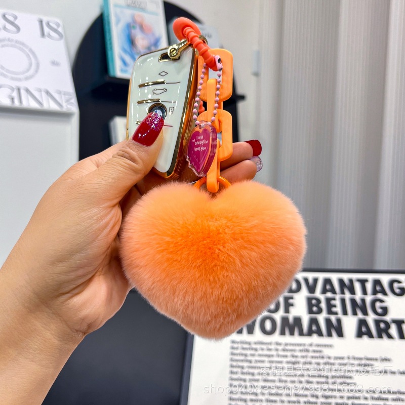 Creativo de silicona real Rex conejo piel amor cadena llavero mochila colgante pareja adornos cadena dominante del coche