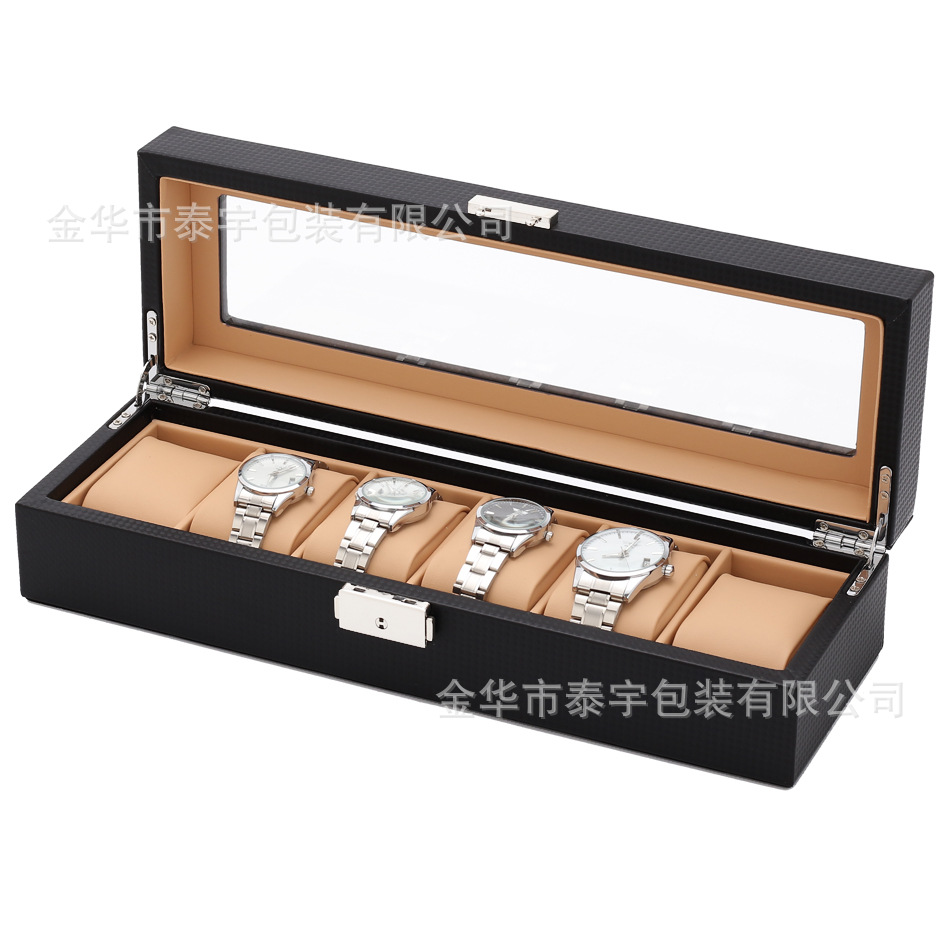 Caja de almacenamiento de reloj de gama alta de fibra de carbono de cuero de PU Caja de almacenamiento de reloj de madera Venta directa de fábrica Spot Spot Hand