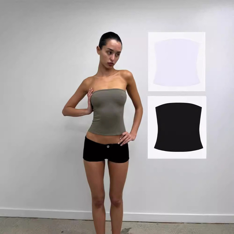 Cross-border European and American Style Vest Strapless Women's Summer Elastic Tight-fitting Tight Waist-wrapped Chest-bottoming Short American Style Hot Girl Top