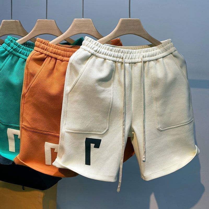 Men's Embroidered Shorts Summer Versatile Trendy INS Style Loose Fit Sporty Casual Half Pants Five Point Black_viptrois.com