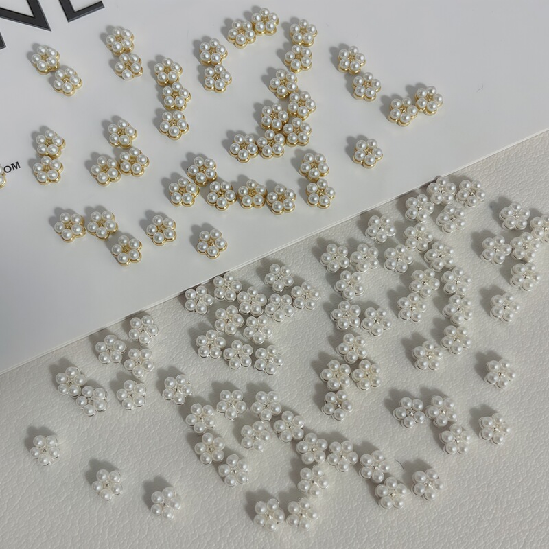 Mini Gold and Silver Pearl Flower Metal Five-Petal Flower Nail Accessories Wearable Nail Decoration Dried Flower Nail Art Materials