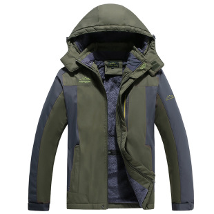 Outdoor jacket men's mountaineering windproof waterproof winter fleece-lined thickened jacket hooded loose plus size jacket