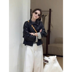 美式复古翻领皮衣外套女短款2025秋季新款宽松显瘦pu机车夹克上衣