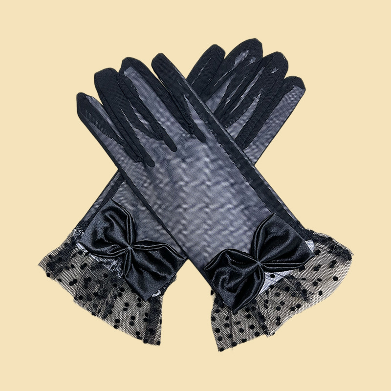 Guantes de protección solar de verano para mujer, transfronterizos, de malla, con lazo, encaje negro, personalizados, para boda, etiqueta, venta al por mayor