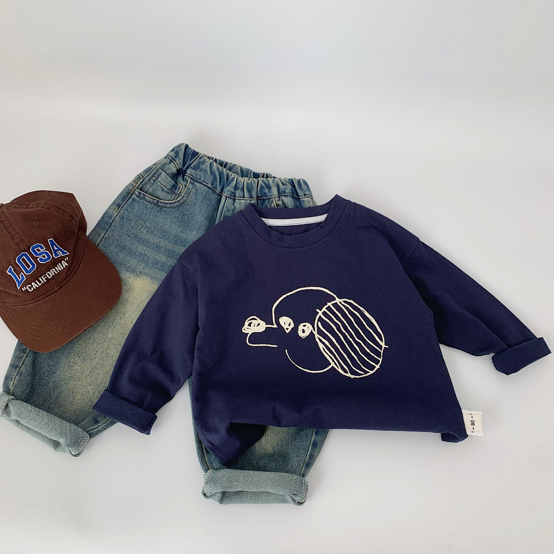 Maibao camiseta para niños 2024 primavera Niños de manga larga de algodón puro ropa interior para bebés nuevos dibujos animados para Niños Top impreso