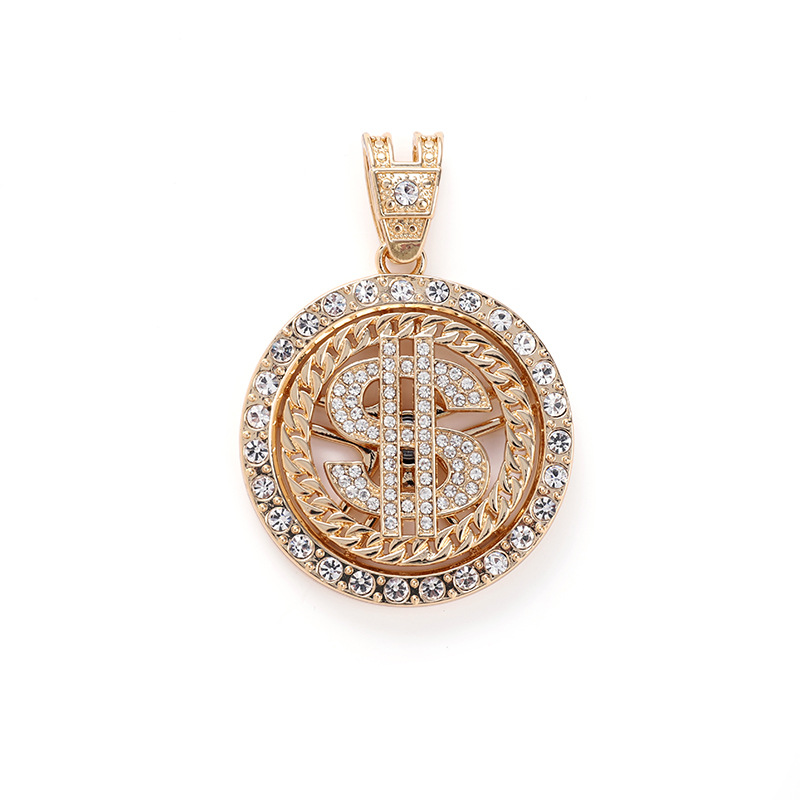 Usd Symbol Rotating Pendant Necklace For Men Gold Finish Trend_voghion.com