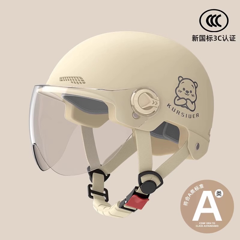 Motuoche New National Standard 3C Certified Helmet for Electric Motorcycles (Auto Parts and Accessories) - class-a-new-national-standard-3c-hd-short-lens-moe-bear-khaki