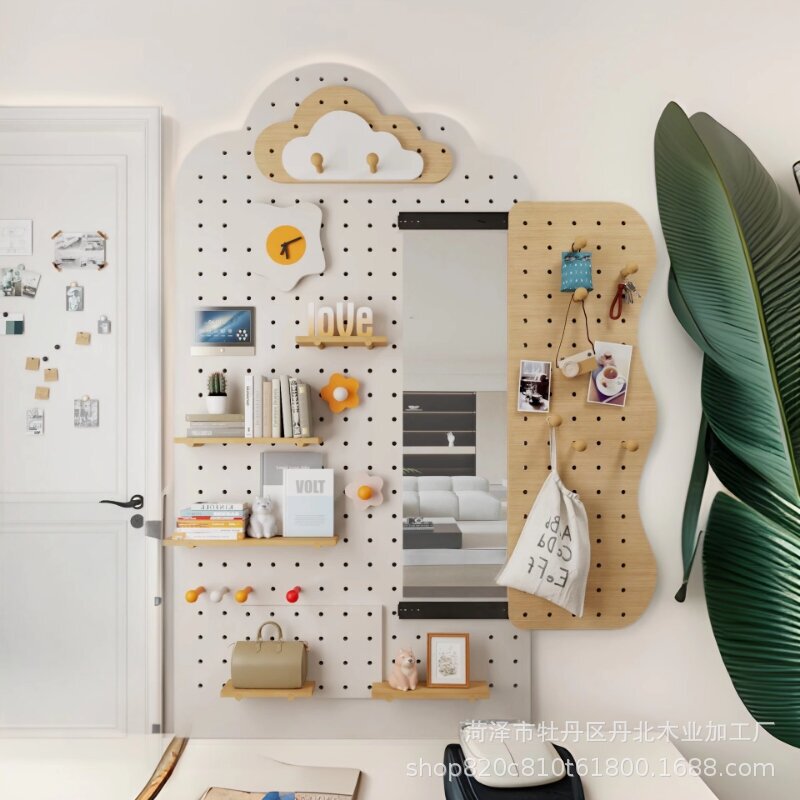 Solid Wood Customized Hole Plate Penetrating Mirror Integrated Entrance Entrance Storage Rack Door Rear Watch Box Shelf Hanger