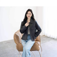 2025春秋新款女士休闲皮衣外套休闲百搭短款女士翻领皮夹克外套