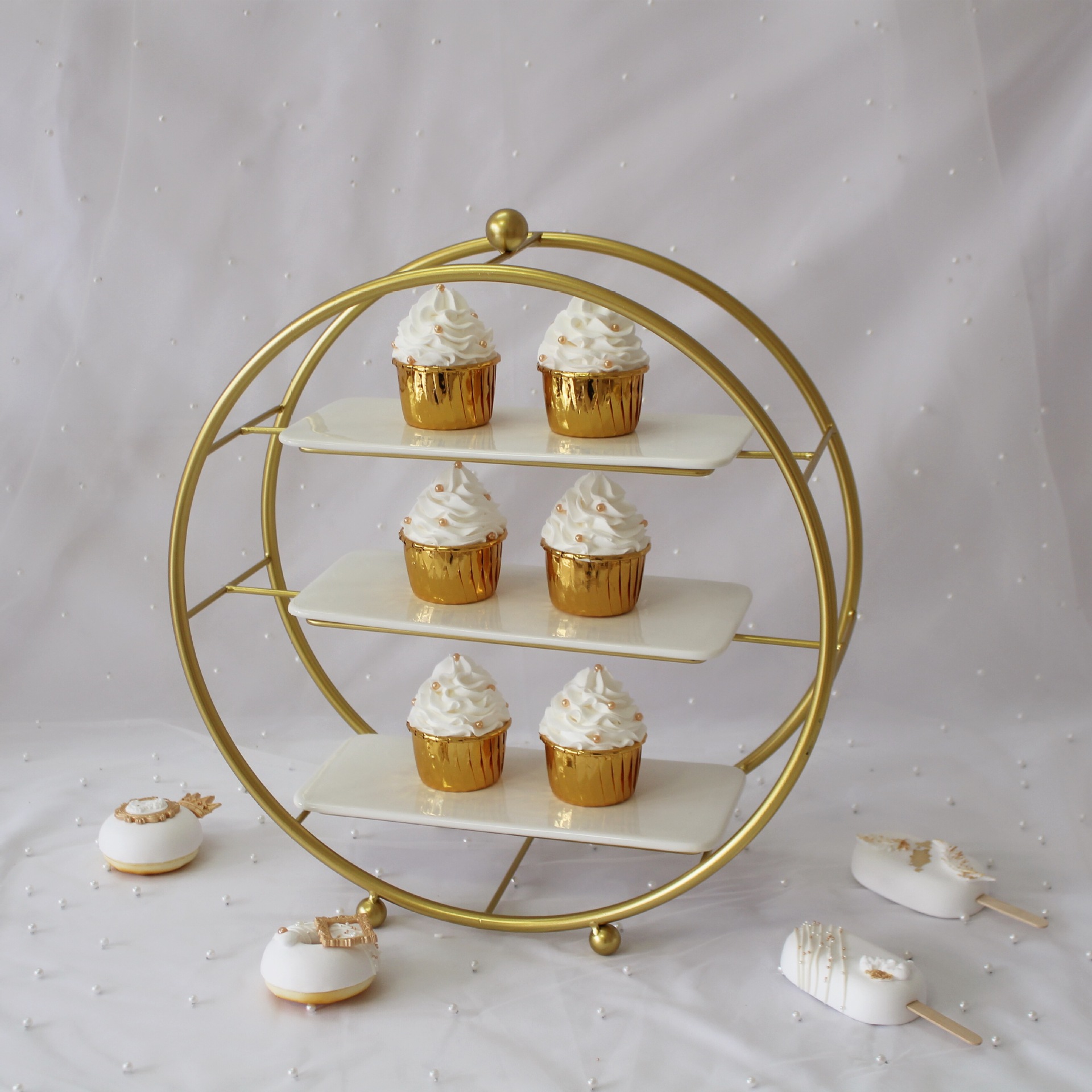 Decoración de mesa de postre de estilo europeo soporte de exhibición té de la tarde plato de merienda estante de la torta comida fría té romper la mesa decoración Arreglo de La boda