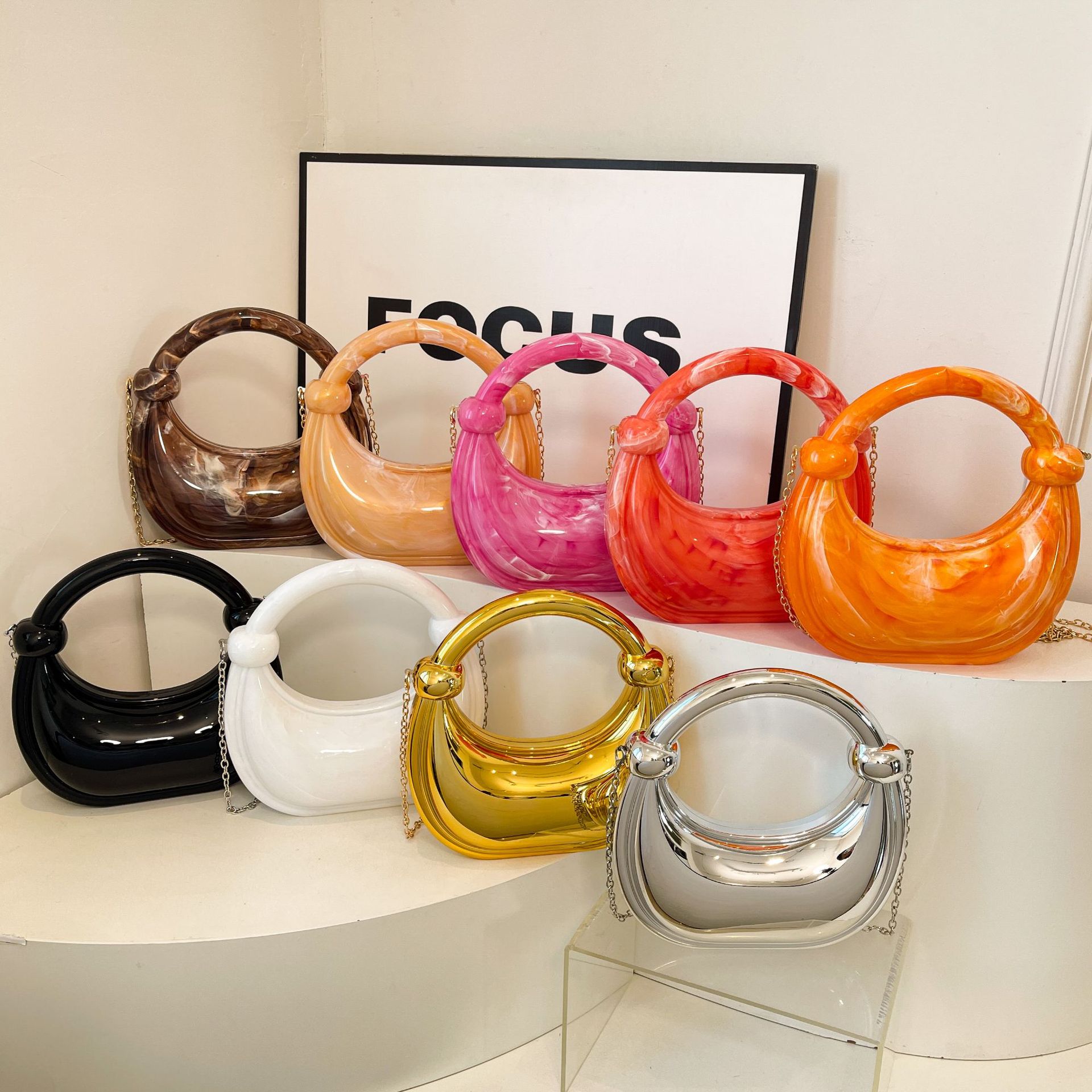 Crowdsourcing transfronterizo acrílico bolso de caja avanzada para mujeres bolso de cena portátil de moda europea y estadounidense bolso de hombro único bolso de mujer