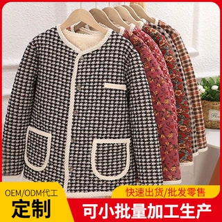 定制小香风秋冬棉服外套中老年棉袄加绒加厚女士棉衣保暖妈妈装