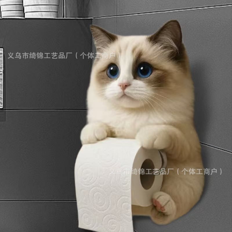 跨境热销可爱猫咪纸巾架厕所家居装饰树脂摆件高级感小众工艺品|undefined