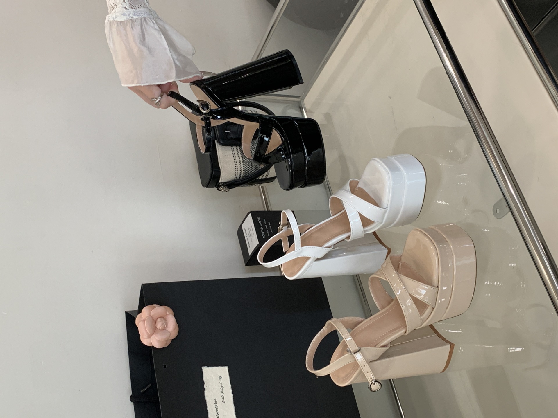 Sandal nữ cao gót đế xuồng platform mũi vuông thời trang — đen chi tiết 4