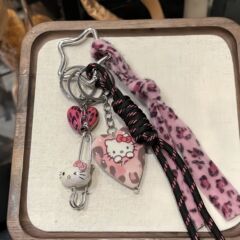 甜美粉豹纹少女KT猫爱心链条跨境爆款时髦包包挂件钥匙扣百搭挂饰
