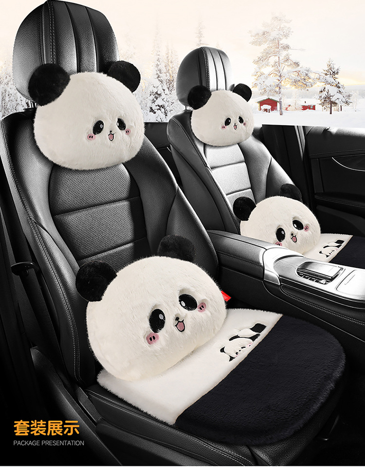 Winter car seat cushion cartoon plush cushion car seat cushion rear universal warm three-piece plush non-slip seat