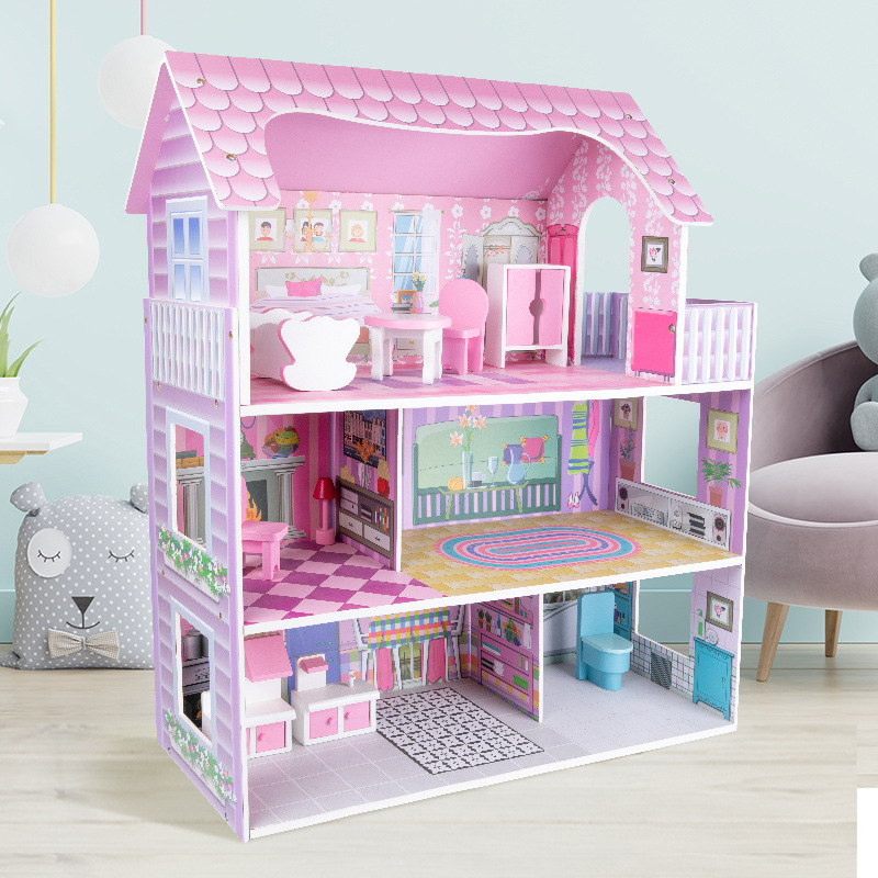 女孩仿真娃娃屋三层粉色大号木质别墅公主房子儿童过家家玩具礼物