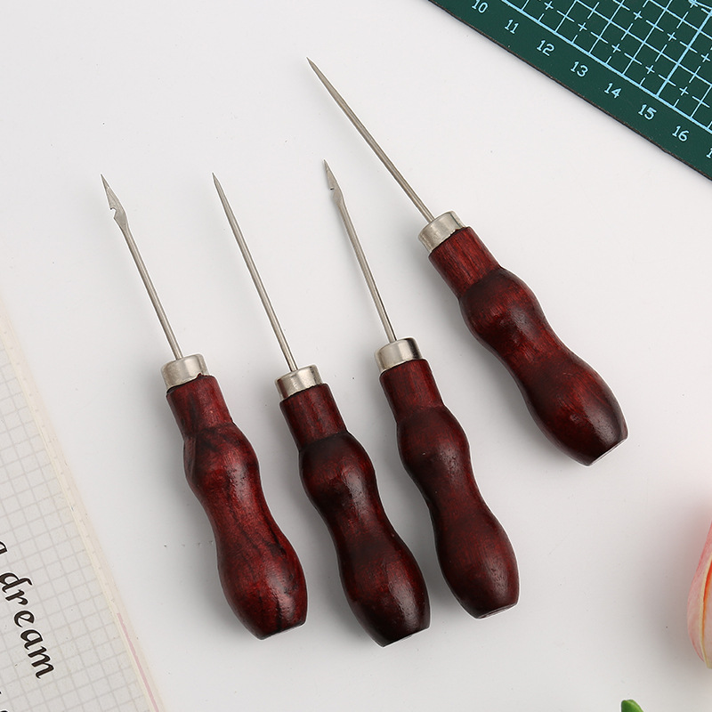 双葫芦木柄锥子 手工diy皮革钻孔修鞋纳鞋工具 千枚通带钩直锥子