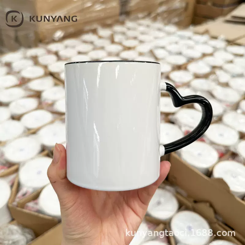 工厂批发15oz陶瓷马克杯大容量印刷Logo内色色把咖啡水杯可定制