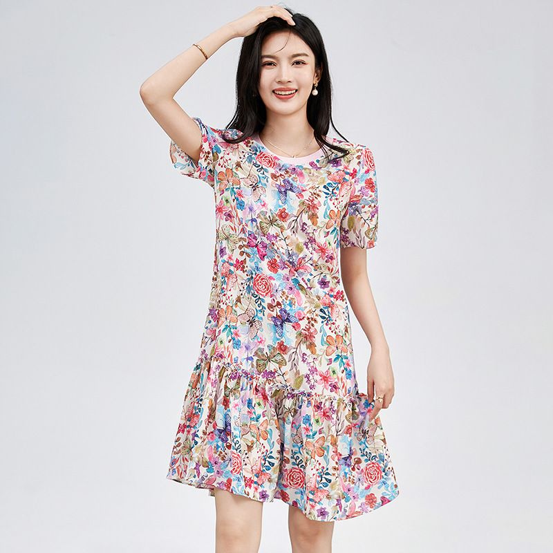 Váy suông midi in họa tiết hoa thanh lịch — Màu hồng