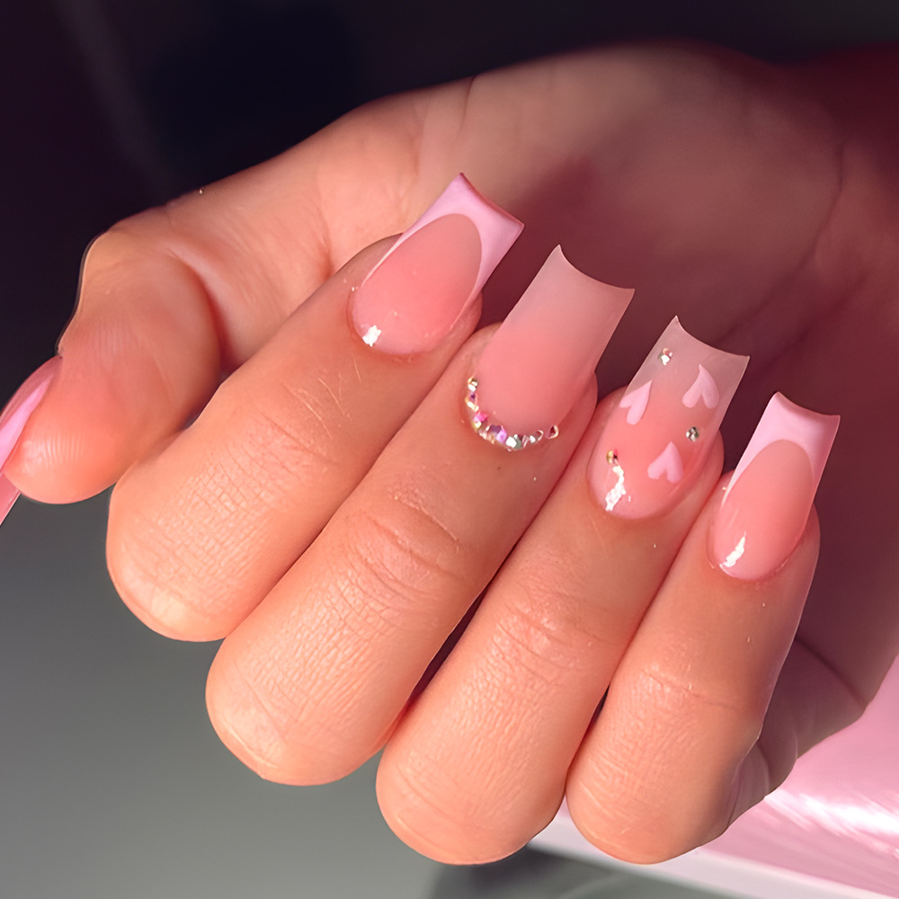 Comercio exterior explosivo amor rosa de diamante de manicuras, dulce desgaste de manicuras, prensa sobre uñas al por mayor