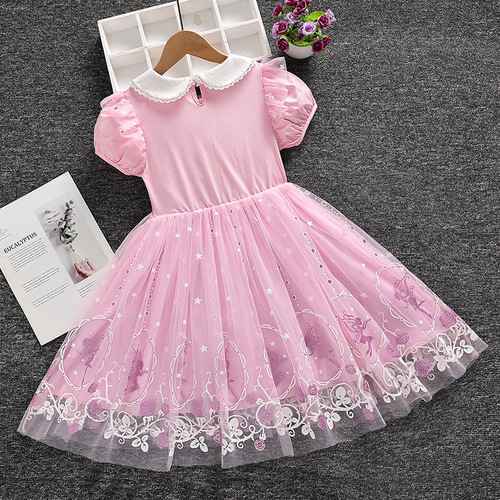 Elsa Summer Dress for Princesses and Children, Children's Summer Short Sleeve Cotton Lace Elsa Dress, Birthday Dress Trendy