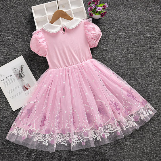 Frozen Aisha Summer Dress Princess Dress Girls Summer Short-sleeved Cotton Lace Aisha dress Birthday Dress Trendy