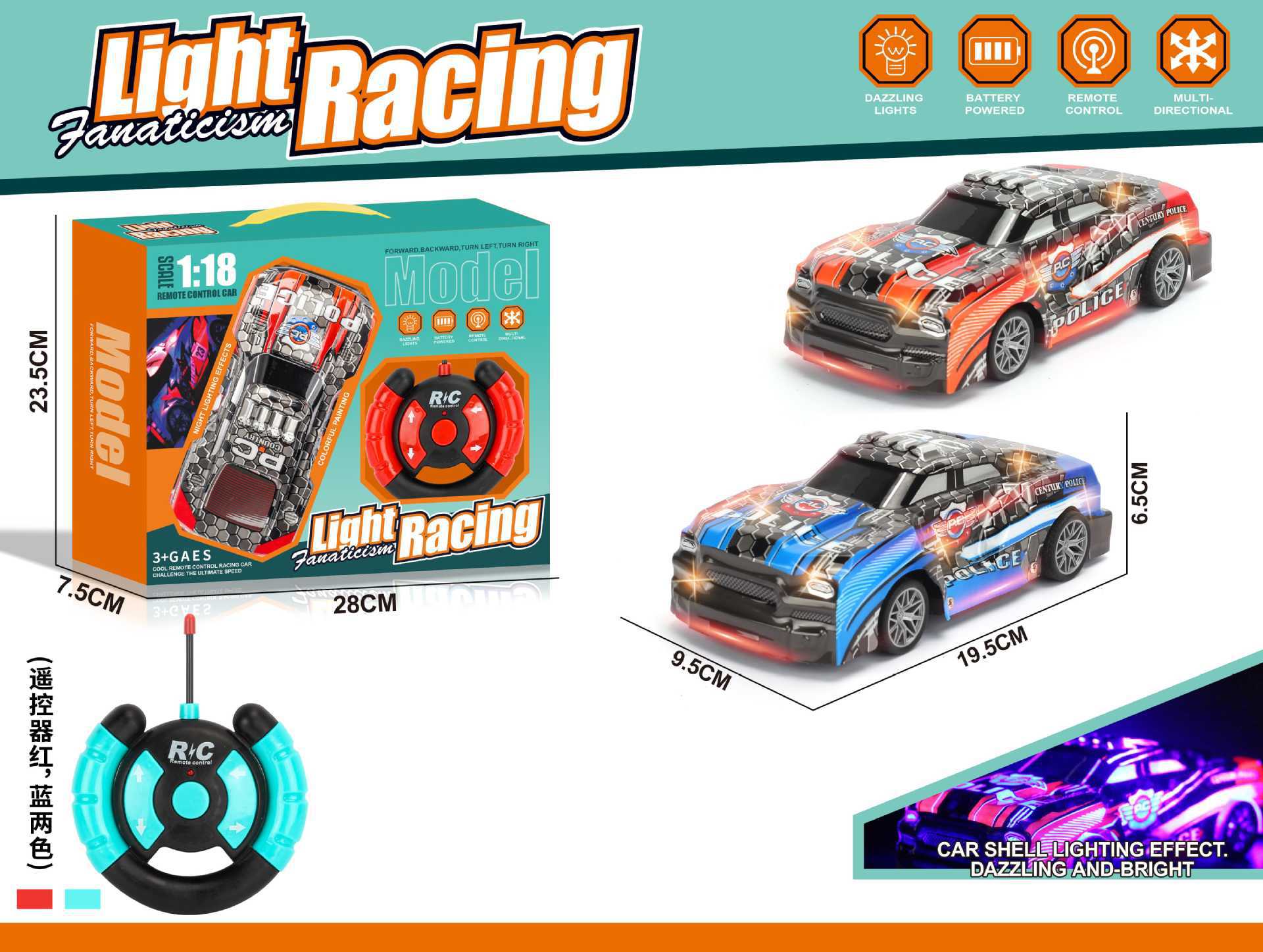 Transfronterizos niños 1: 18 coche de juguete de control remoto simulación de luz eléctrica coche deportivo de carreras coche paquete eléctrico