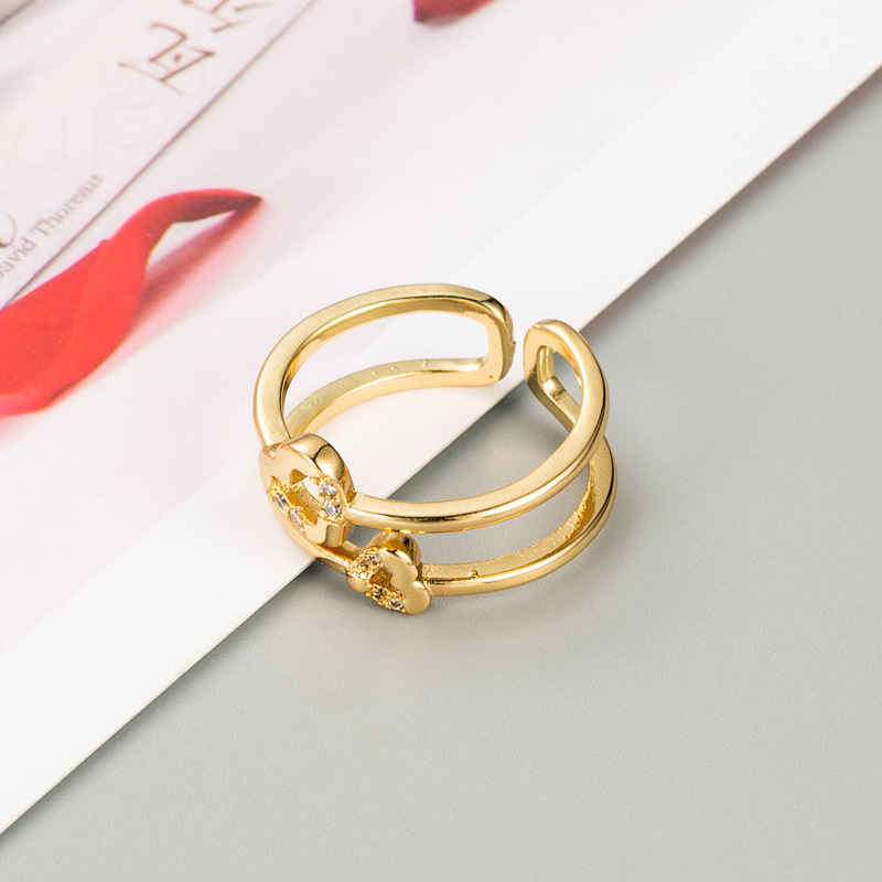 Simple Temperament Multi-layer Hip-hop Ring Copper Gold-plated Micro-set Zircon Open Couple Ring Jewelry display picture 3