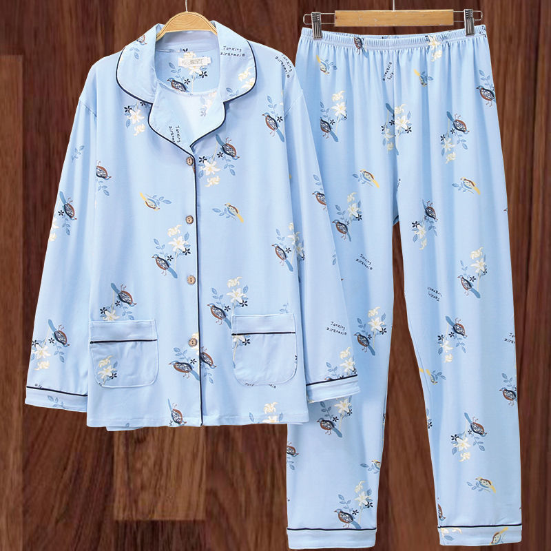 100% algodón más el tamaño de los pijamas de las mujeres Primavera, Otoño e Invierno manga larga suelta de mediana edad y joven confinamiento desgaste del hogar traje de verano
