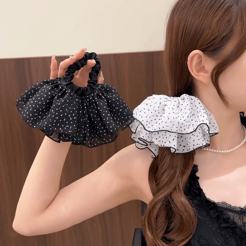 レトロな水玉模様の半円デザインのリボンヘアロープ、ポニーテール、ファットソーセージリング、高級ヘアゴム|undefined