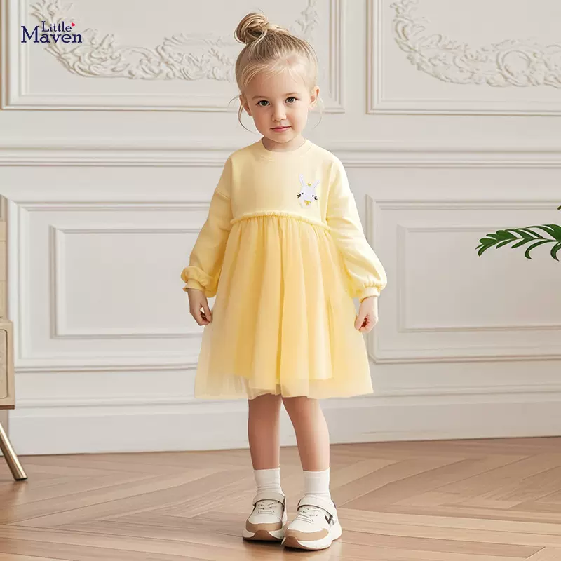 欧美风童装批发 跨境网纱女童连衣裙秋季儿童公主裙 卡通全棉童裙