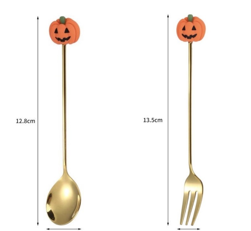 ステンレス鋼ハロウィーン食器セットフォークスプーンクリエイティブ漫画デザートスプーンコーヒー攪拌スプーンフルーツフォークデザートフォーク|undefined