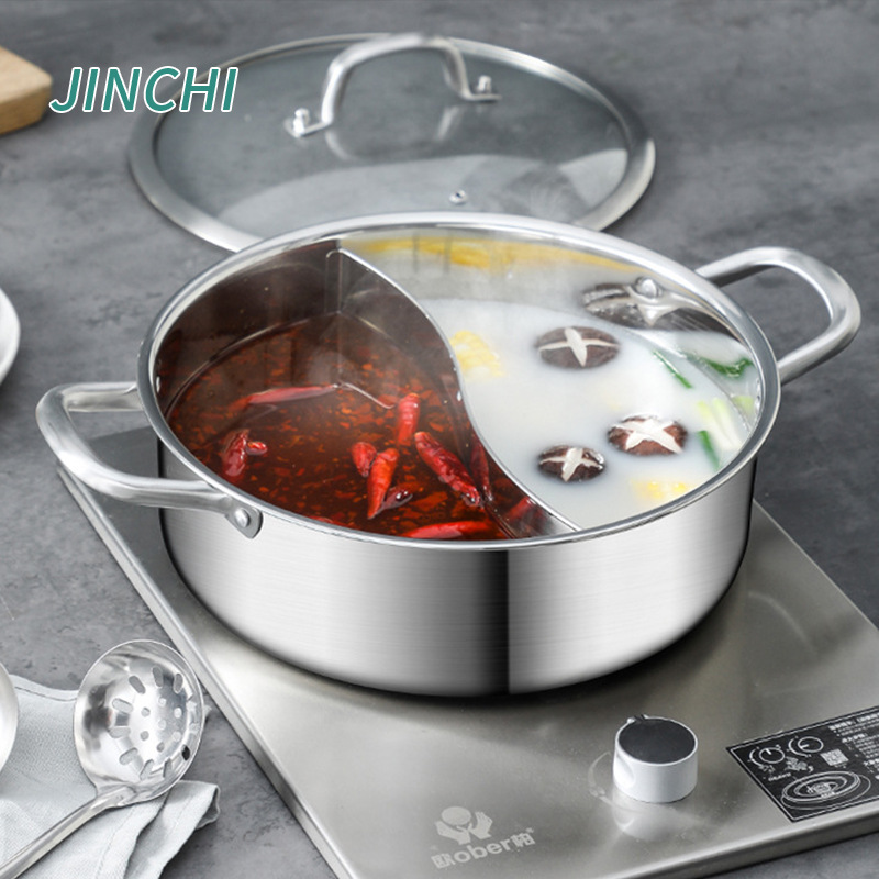 Hot Pot Specializes In Thickened Compound Bottom Mandarin Duck Pot,Seafood Pot,Clear Soup Pot,Household Hot Pot Basin,Stainless Steel Hot Pot
