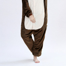 跨境现货新款睡衣卡通连体棕猴情侣睡衣法兰绒家居服连体睡