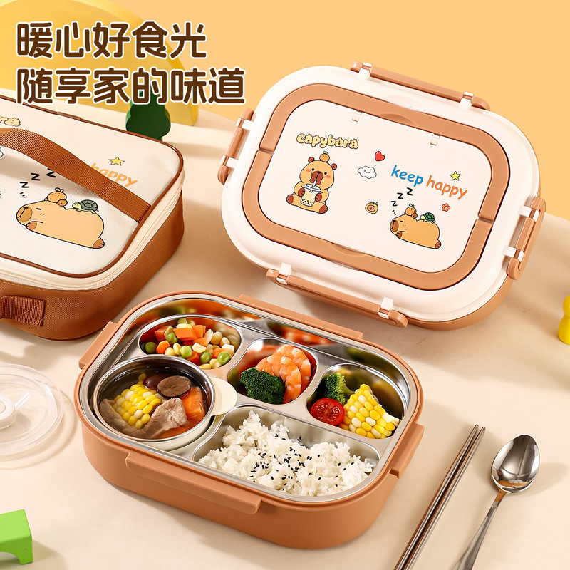 316 stainless steel divided lunch box, cartoon microwaveable heating lunch box, insulated lunch box for office workers and students